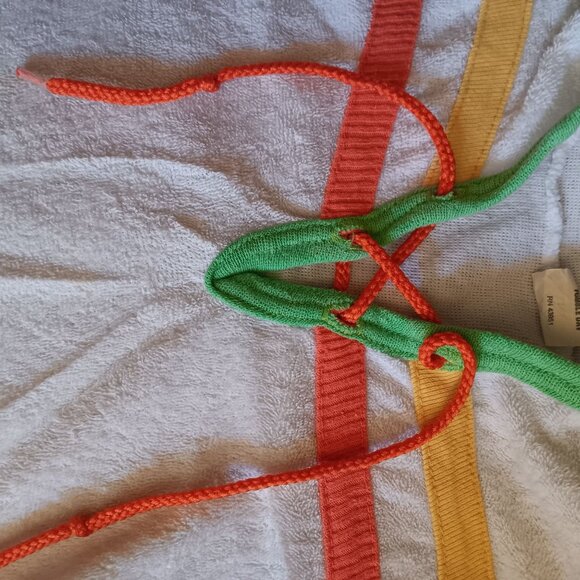 Girls 7 Vintage Terrycloth Hooded Top Striped Lace-Up Front Teamettes 1980's USA - Picture 2 of 5